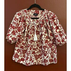 MAAC London Women's Chloe Top in Brick Size XS Smocked Tunic Style Elbow Sleeve